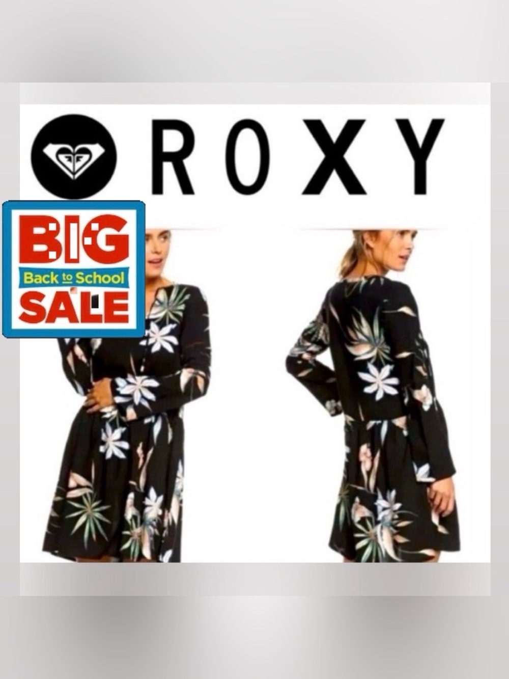 🍎Back2SchoolSale! Roxy “Lombok Waterfall” Black Floral Skater Dress - P Small